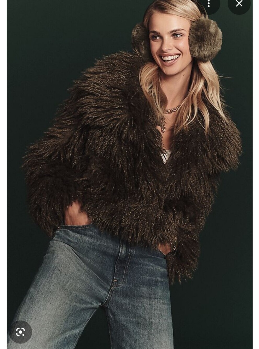 VIOLET & BROOKS ANTHROPOLOGIE FAUX FUR VELVET EARMUFFS WOMEN OS ARMY GREEN SNOW